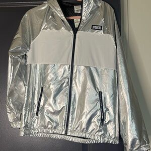 Silver and White PINK Windbreaker Jacket